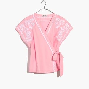 Pink embroidered Madewell wrap top